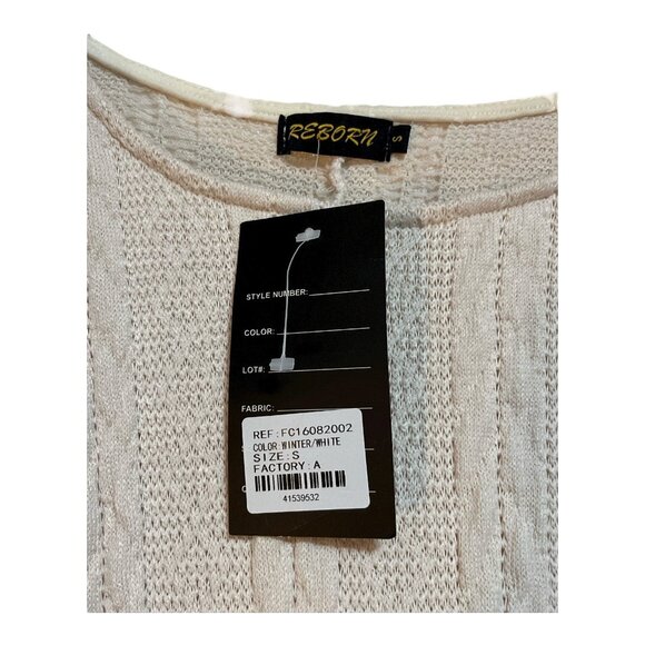 Reborn Women’s S Winter White Cable Knit Sweater Tunic – Plaid Trim Hem – Size S - Picture 5 of 6